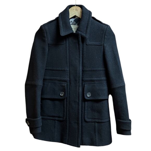 Burberry Brit Black Warm Wool Coat Jacket 2 - Picture 3 of 6